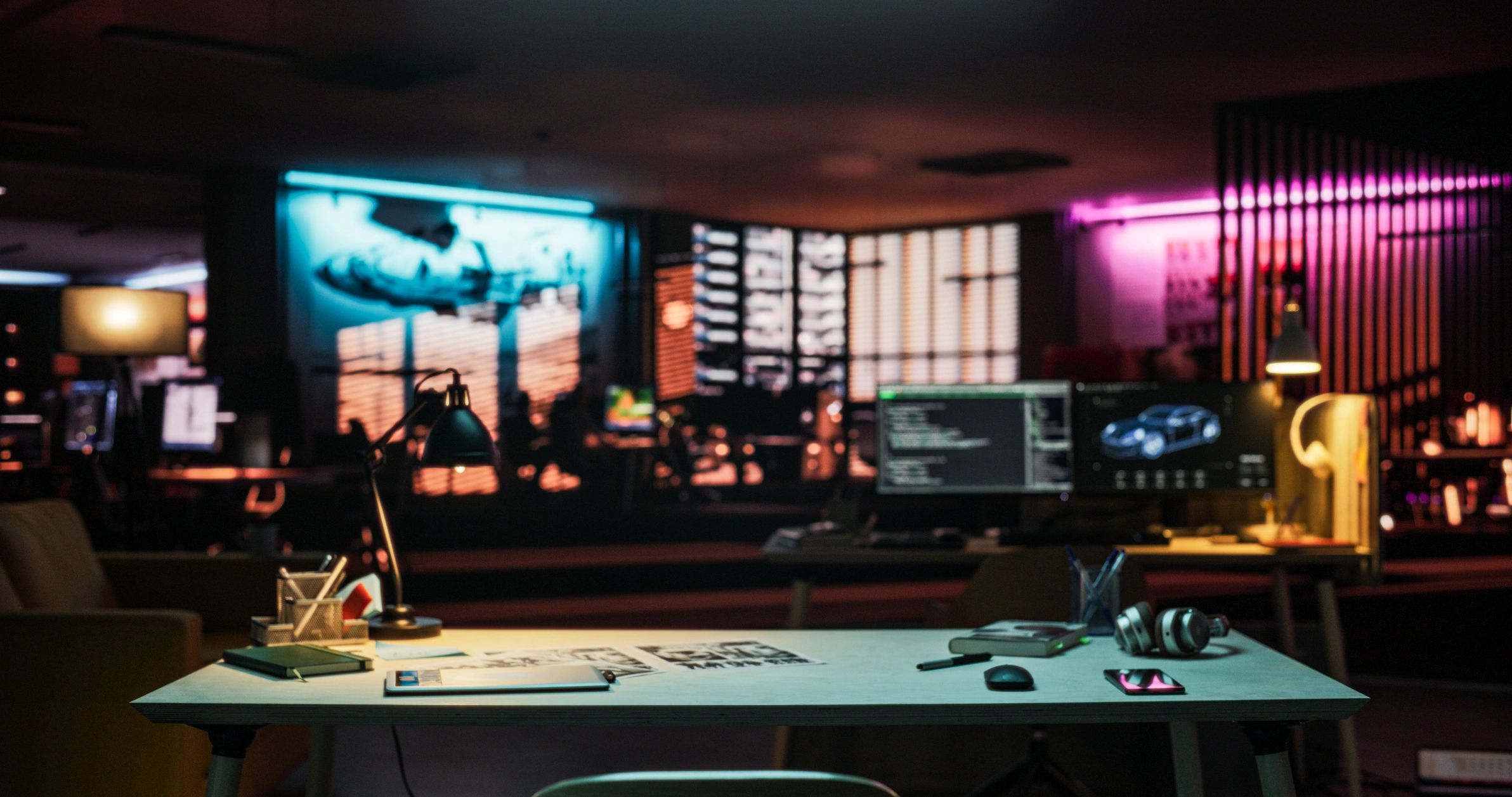 Gaming and development workstation with neon lighting